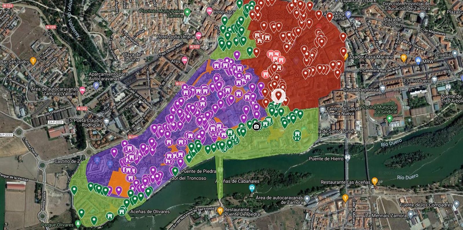 Mapa realizado por el PSOE de Zamora que recoge todas las pintadas de la capital