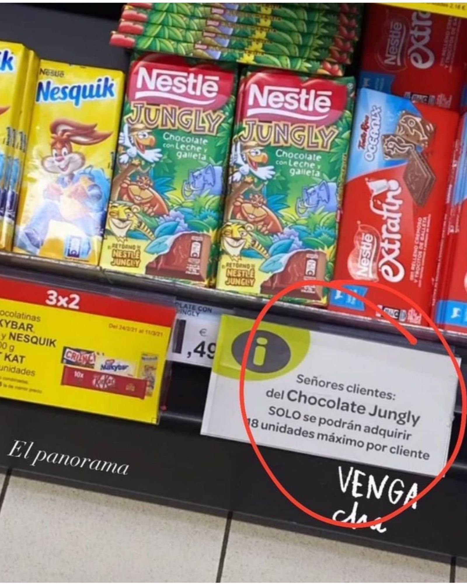 límite de venta para el chocolate jungly