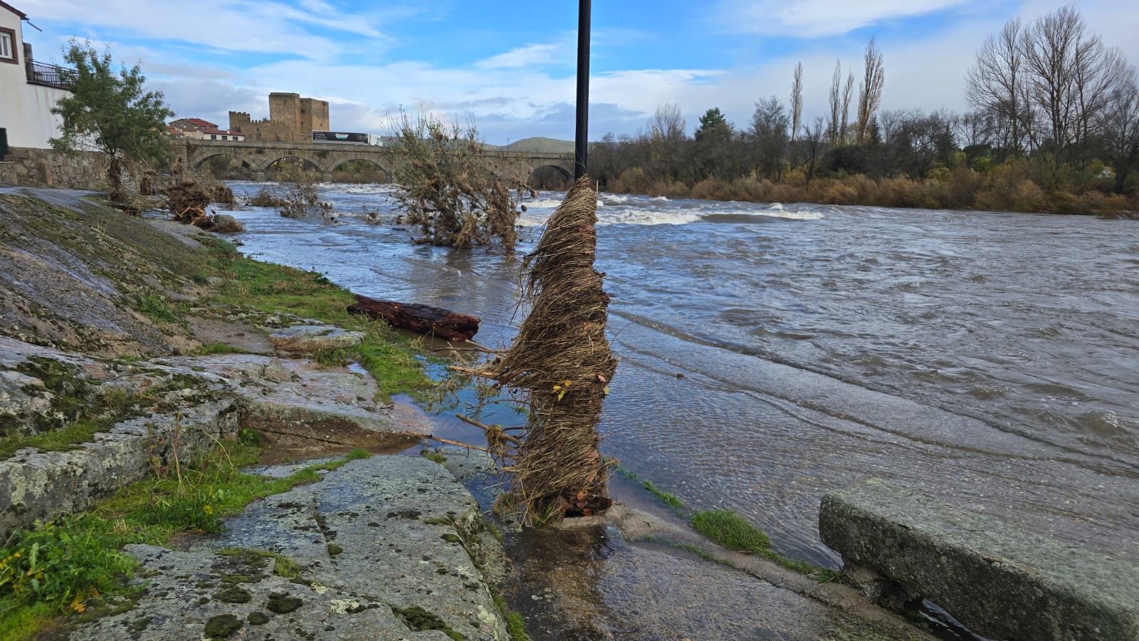 El río Tormes desbordado a la altura del Puente del Congosto