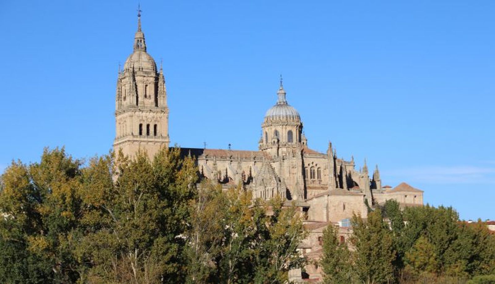 Catedral de Salamanca desde el Puente Romano. Foto de archivo Catedral de Salamanca desde el Puente Romano. Foto de archivo