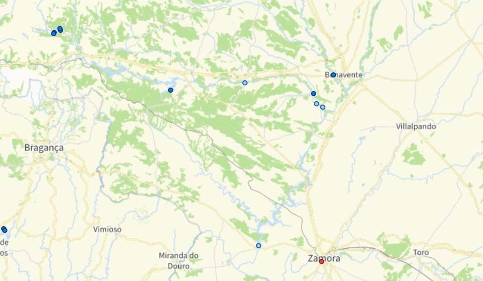 Zonas de baño de Zamora muestreadas. Agencia Europea del Medioambiente