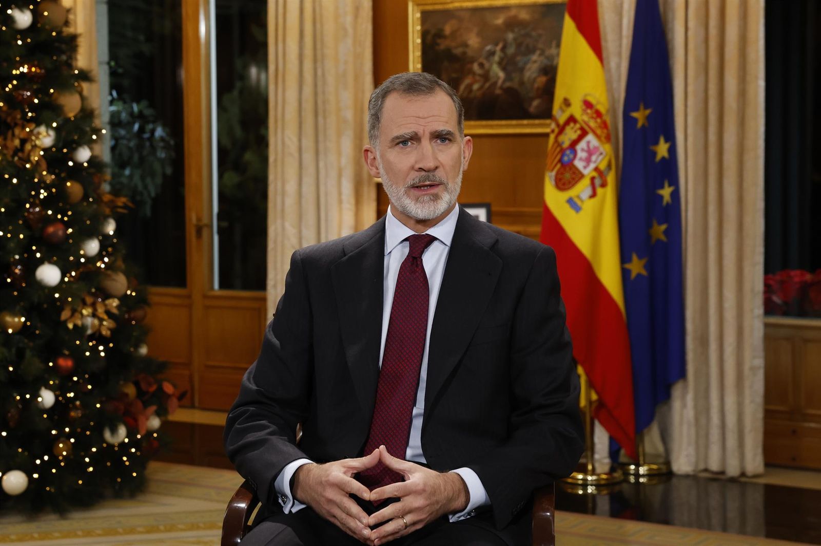 El rey Felipe VI pronuncia su tradicional discurso de Nochebuena, a 24 de diciembre de 2022 - POOL