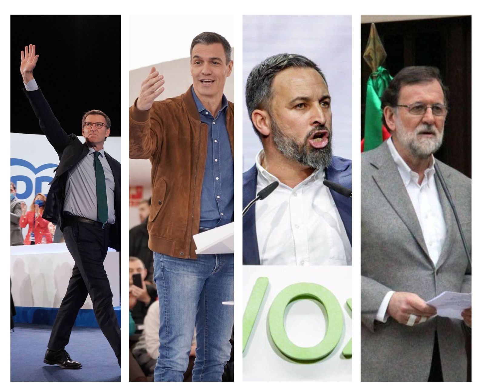 Imagen de Alberto Núñez Feijoó, Pedro Sánchez, Santiago Abascal y Mariano Rajoy