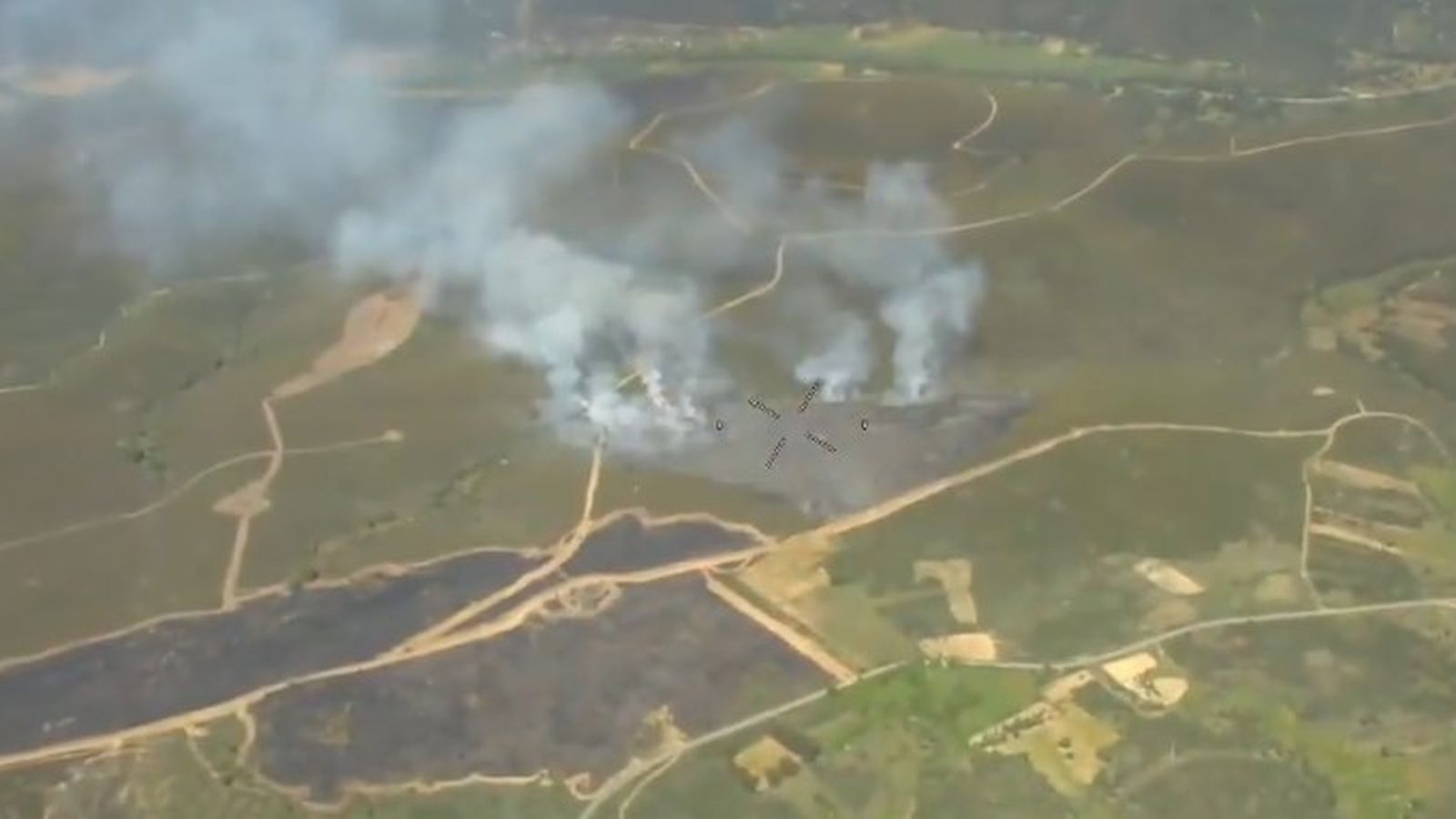 Vista aérea de la zona afectada por el fuego