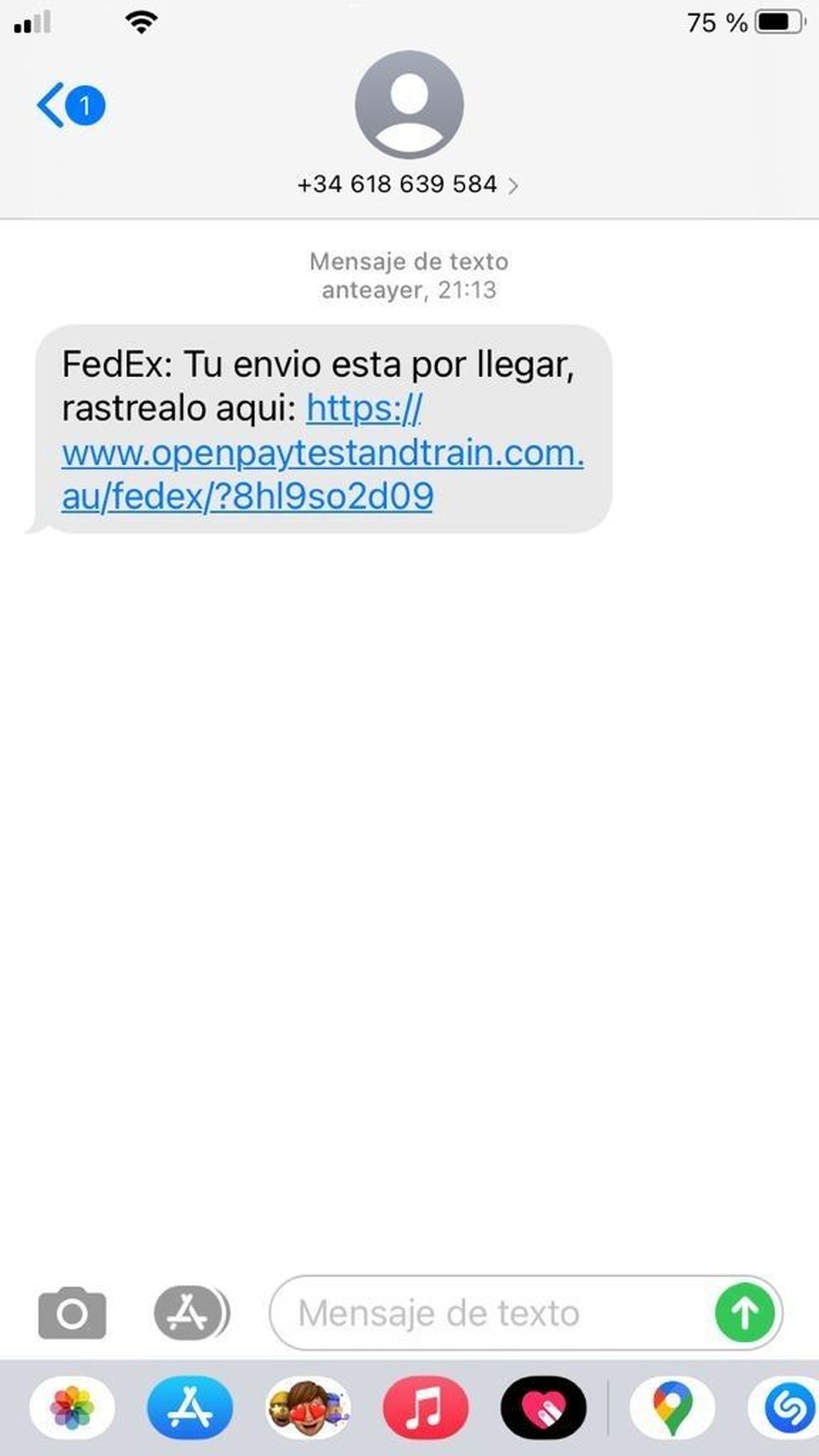 Mensaje que llega al móvil de la persona a la que intentan estafar