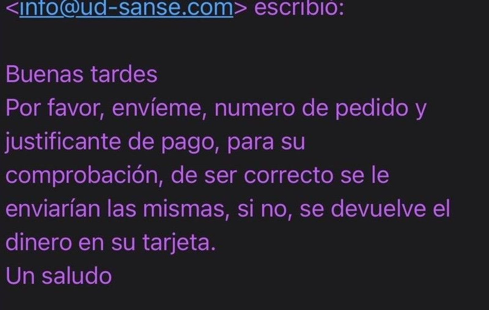 Correo explicativo desde la UD Sanse sobre el proceso de las entradas
