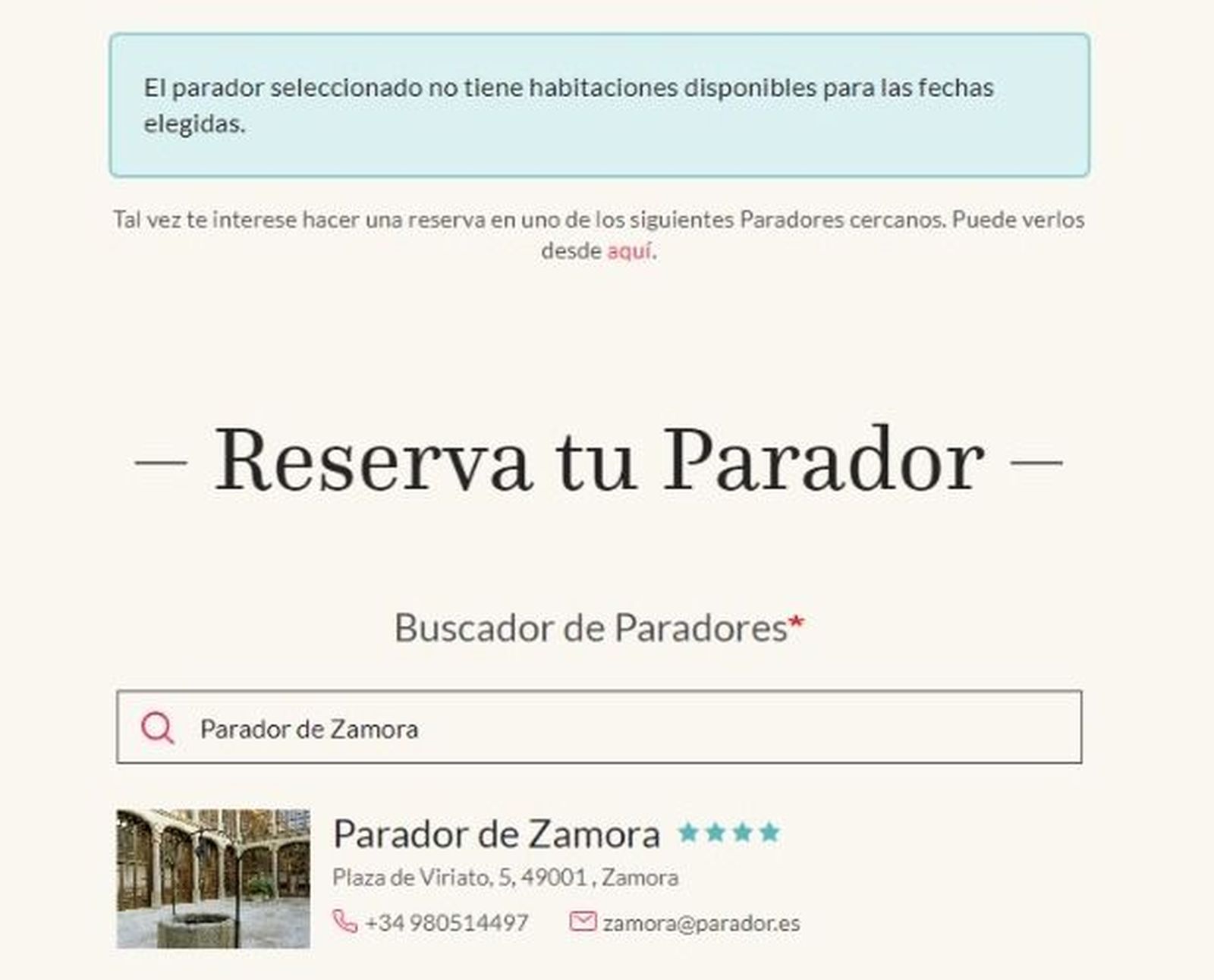 Imagen de la disponibilidad del Parador de Zamora durante Jueves y Viernes Santo