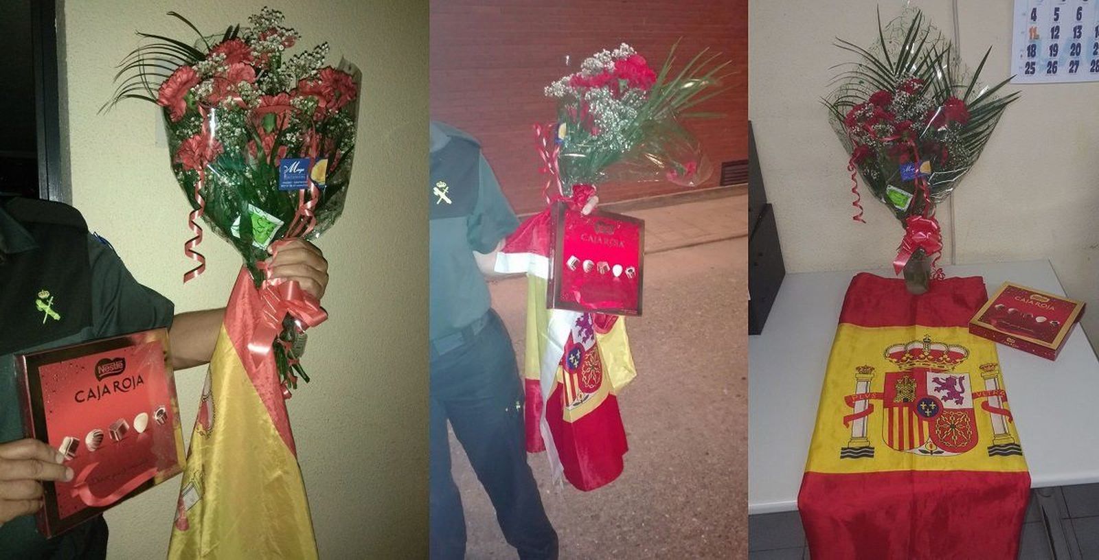Los salmantinos agradecen la labor de la Guardia Civil en Cataluña con flores y bombones
