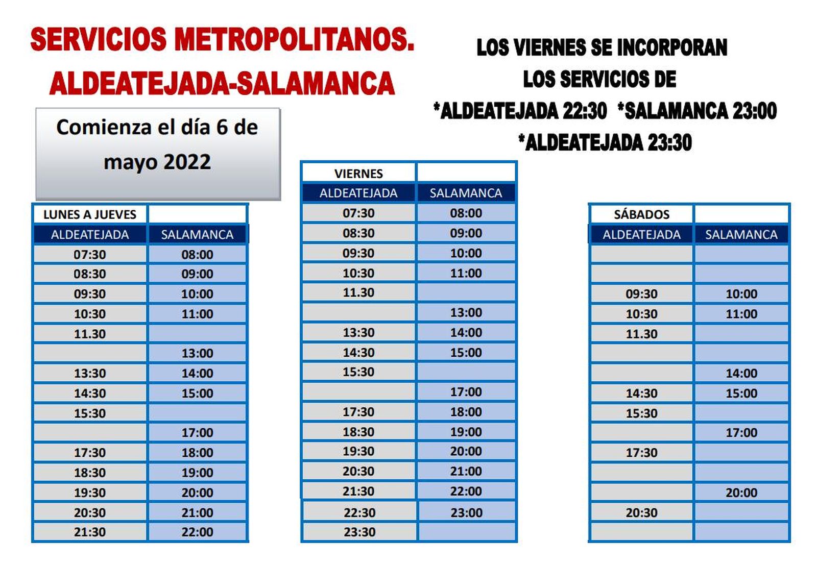 HORARIOS AUTOBÚS EN ALDEATEJADA