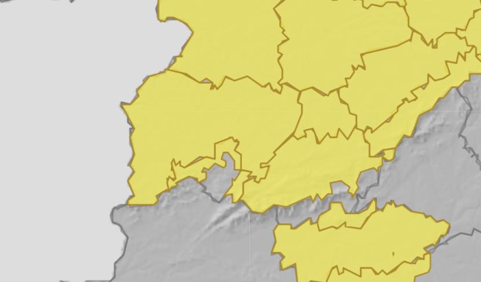Mapa de aviso amarillo en Salamanca para este domingo, 25 de febrero - FUENTE: AEMET
