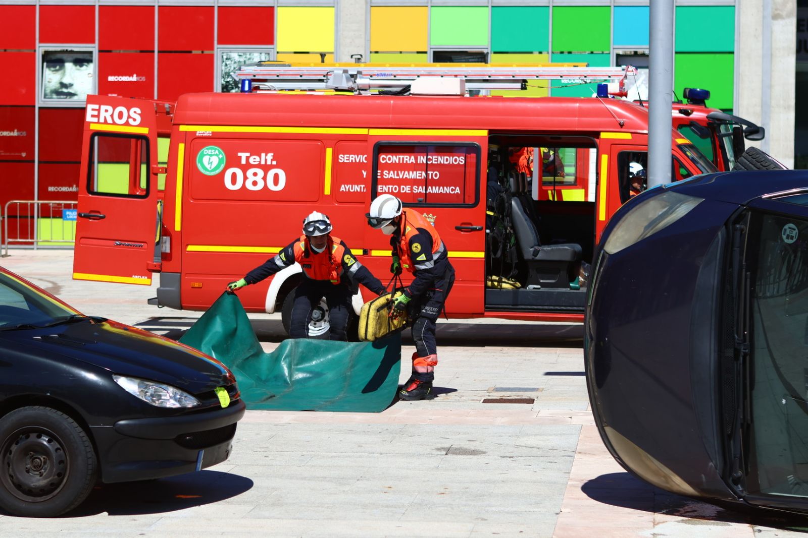 Simulacro de accidente de tráfico en la Plaza de La Concordia