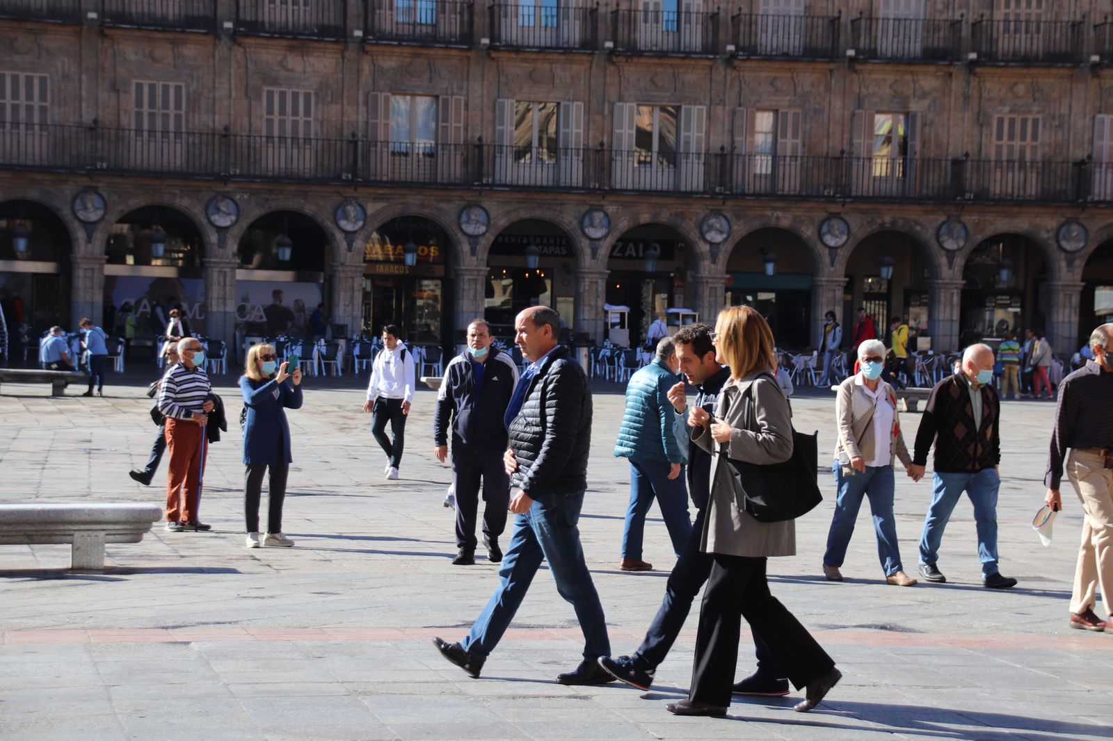 gente, calle, otoño, plaza mayor
