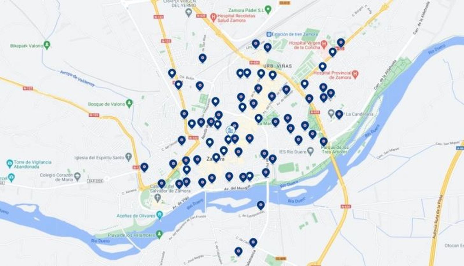 Imagen del mapa de Zamora en un conocido buscador de alojamientos