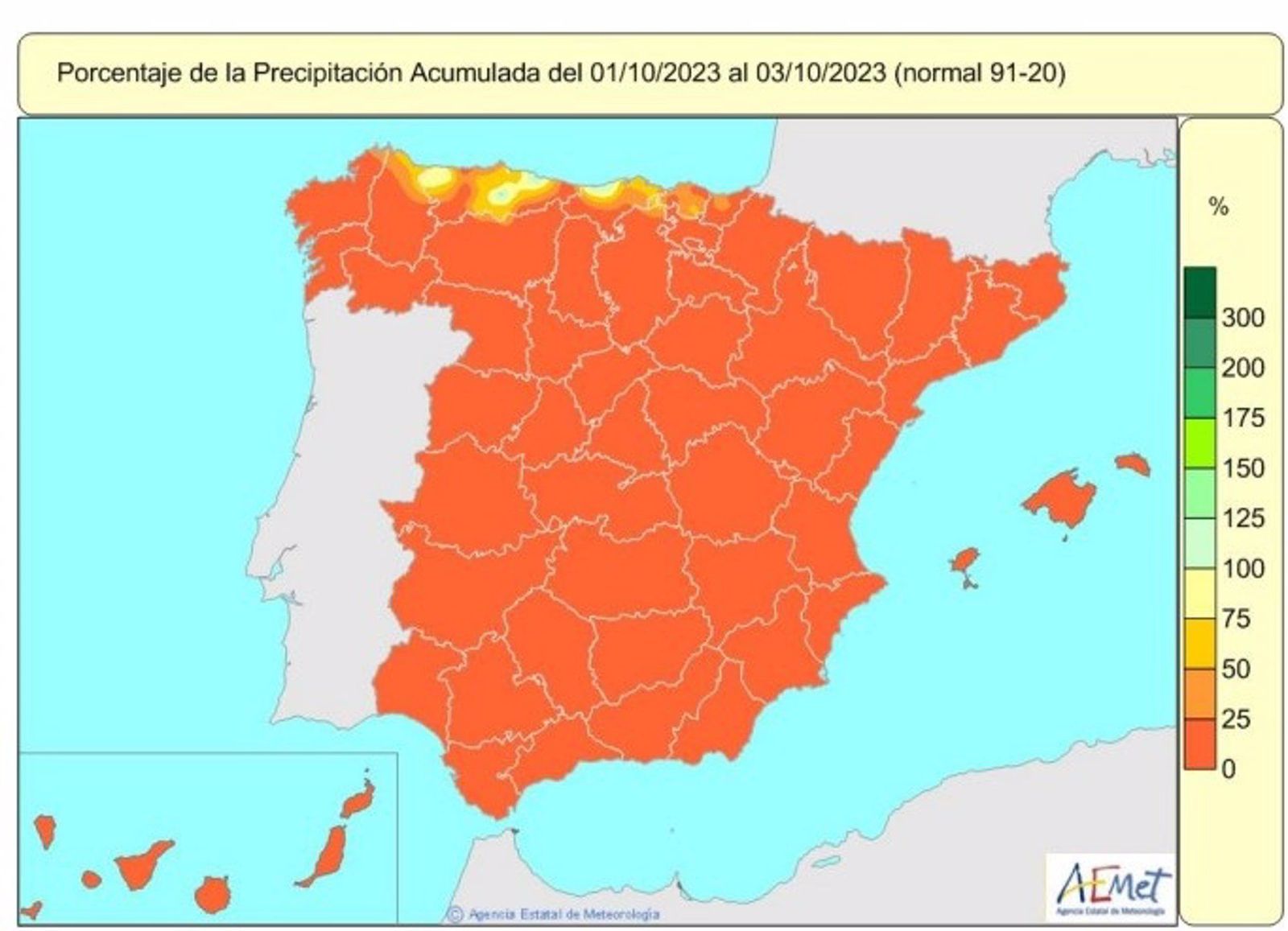 El año hidrológico 2023-2024 comienza sin apenas lluvias. AEMET.