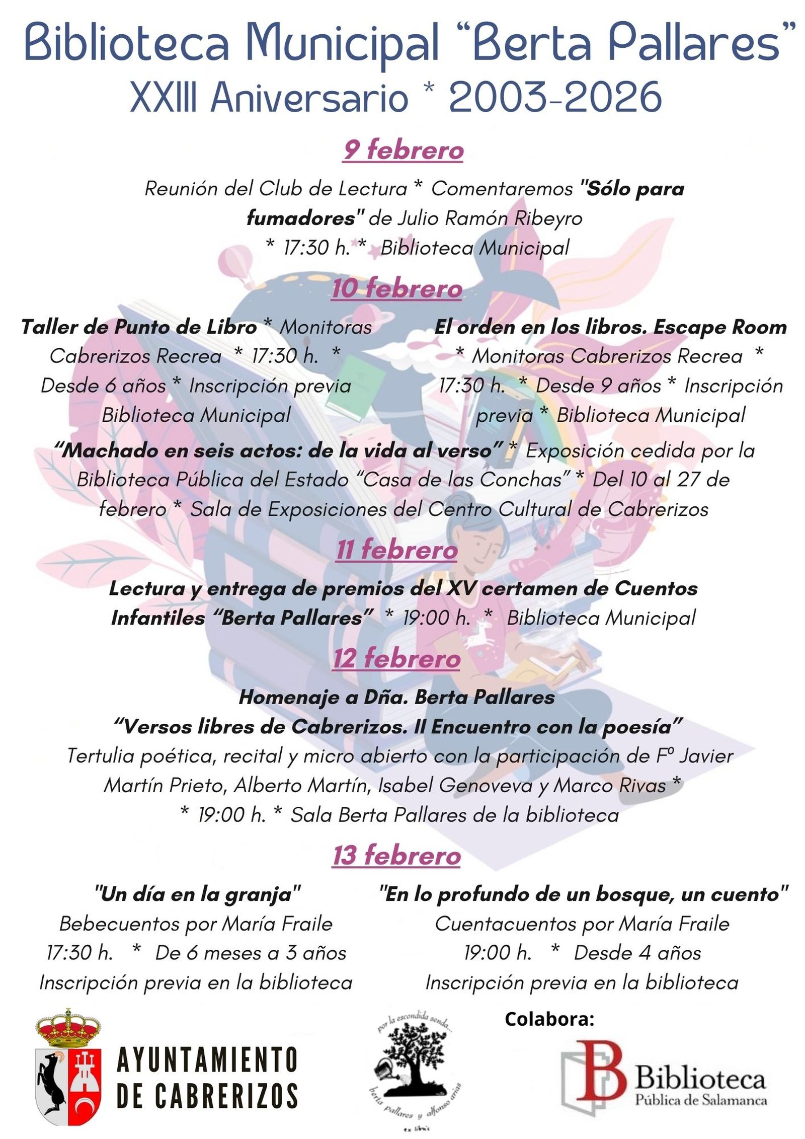 Cartel programación XXIII aniversario Biblioteca Cabrerizos