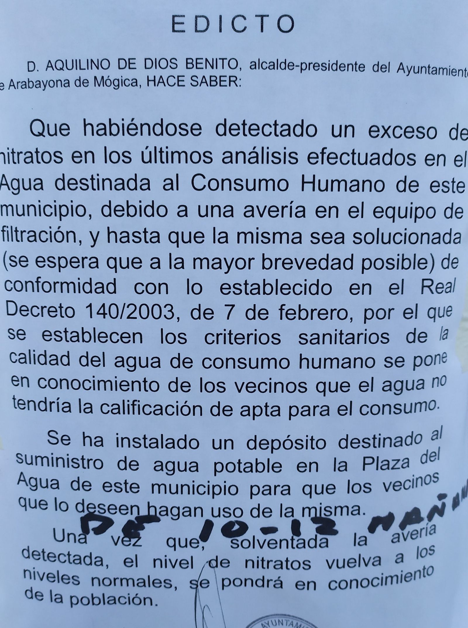 Afecciones agricolas al agua de consumo humano en la comarca