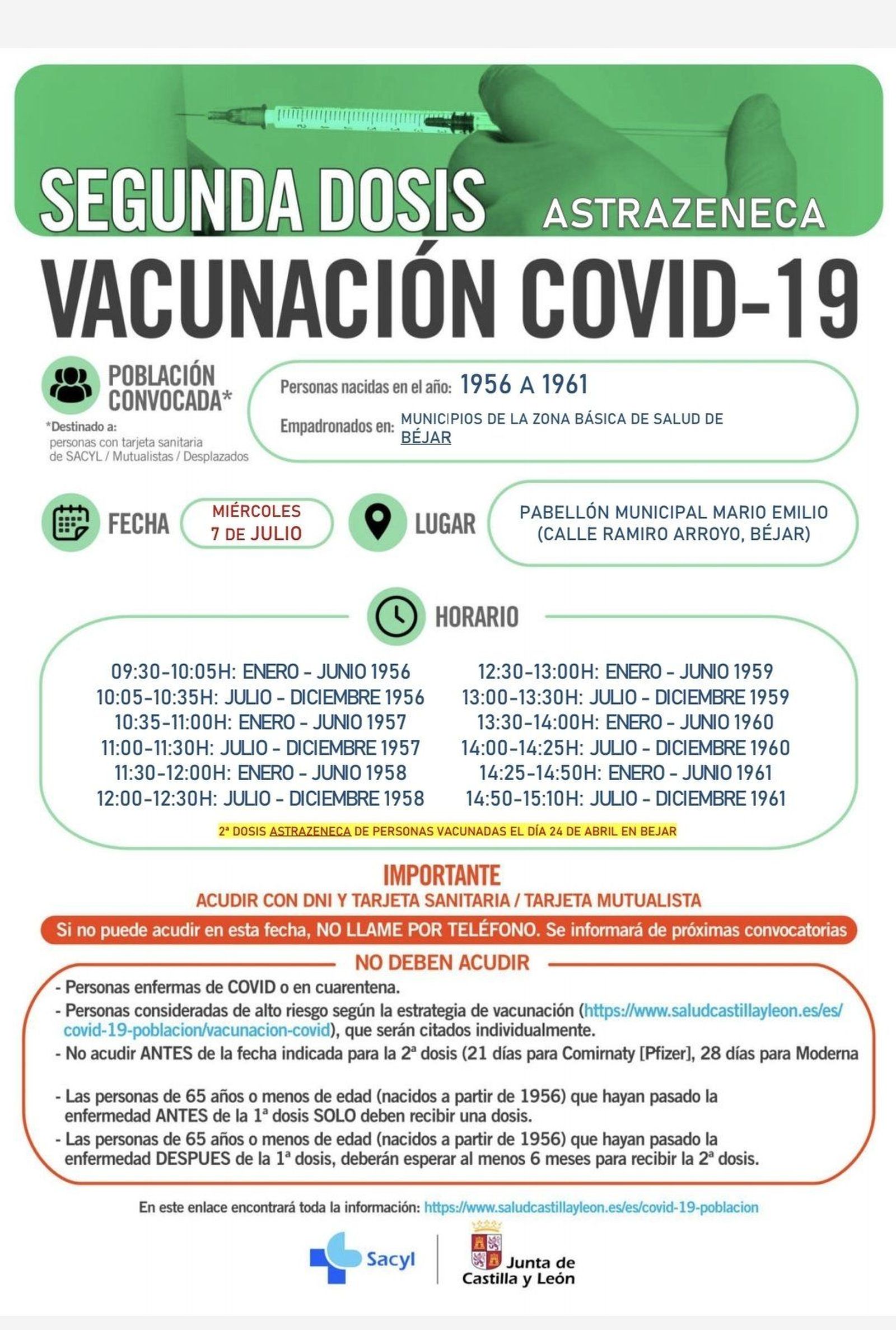 Vacunación segunda dosis AstraZeneca en Béjar