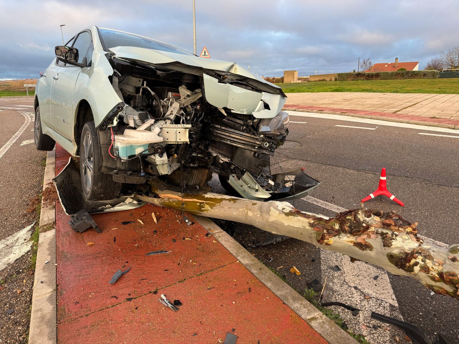 Un coche queda destrozado tras empotrarse contra un árbol en Cabrerizos