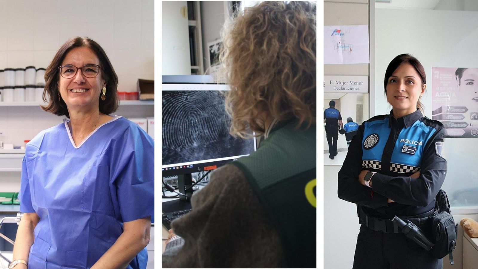 La doctora Sonsoles Castro, médico forense, M.P.G.P, agente de la Guardia Civil de criminalística y Yolanda Martín, oficial de la Policía Local de Salamanca