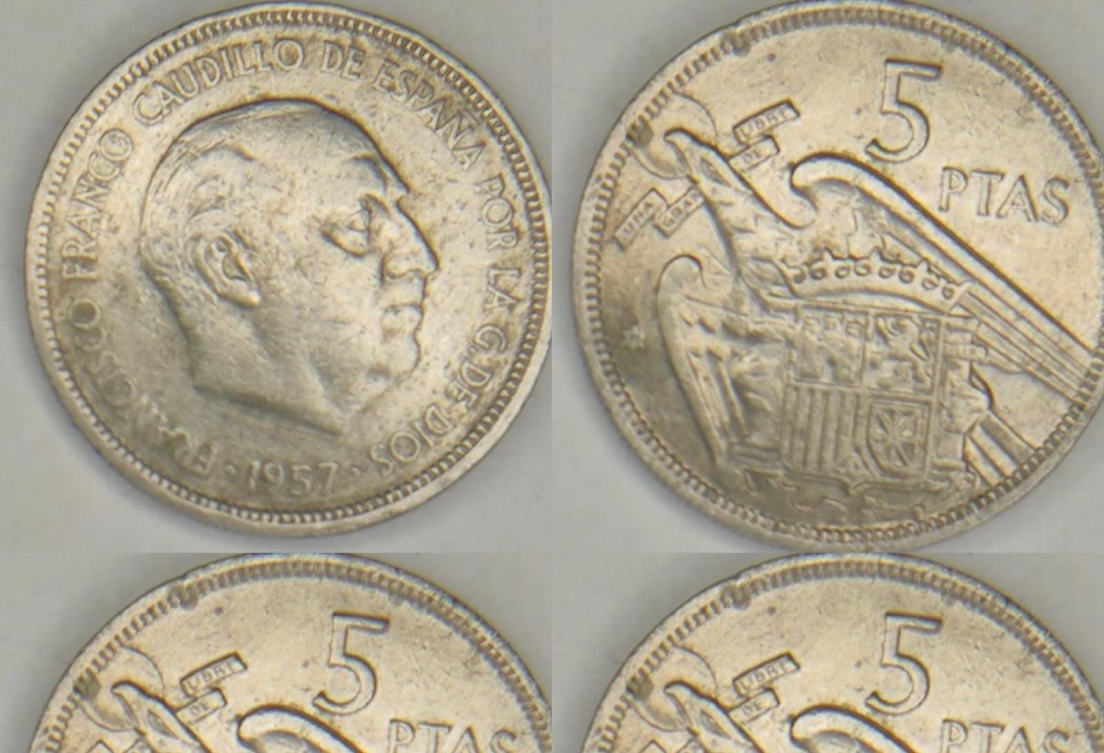 Monedas de cinco pesetas con la imagen de Franco. Foto eBay