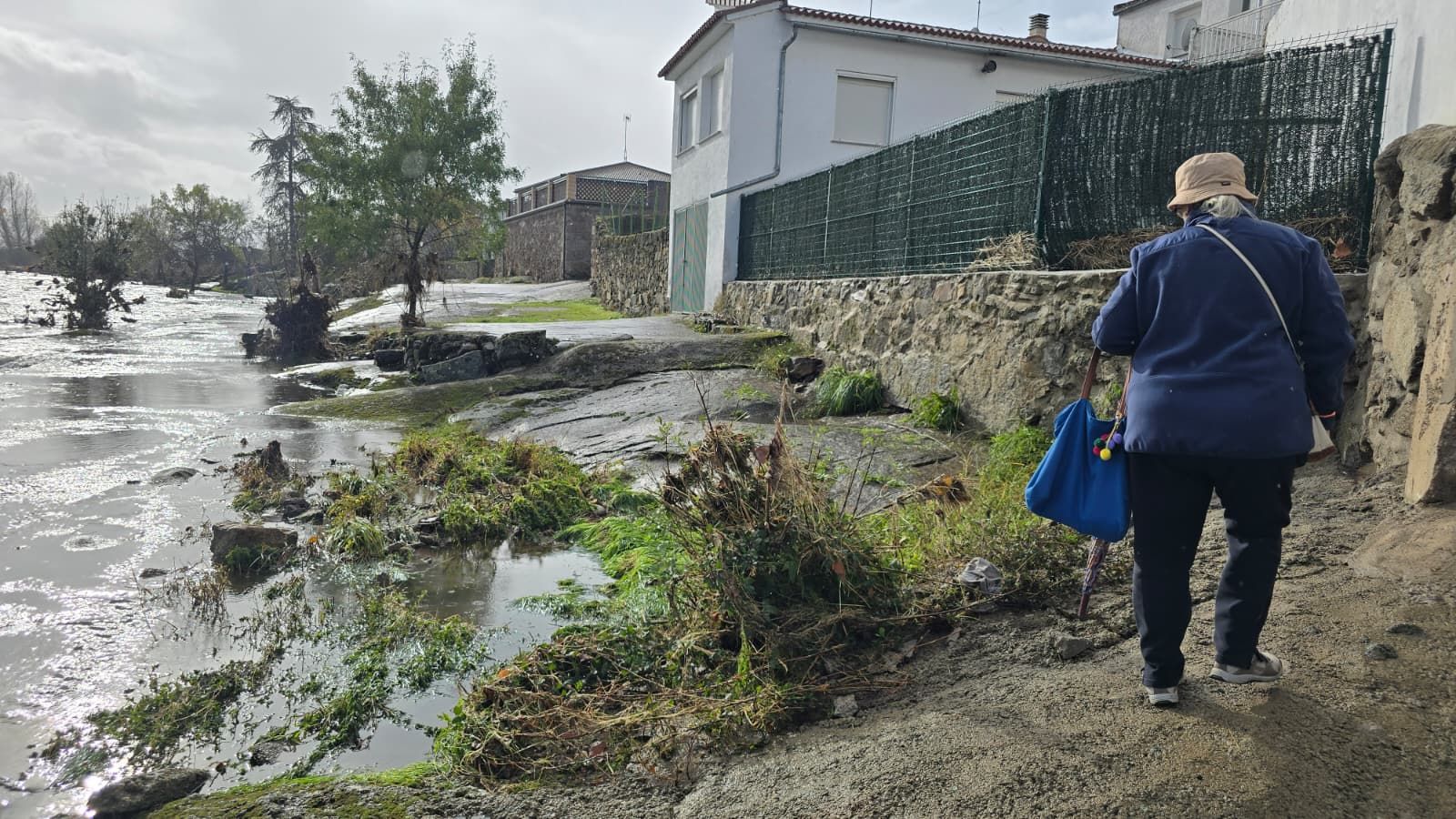 El río Tormes desbordado a su paso por El Puente del Congosto