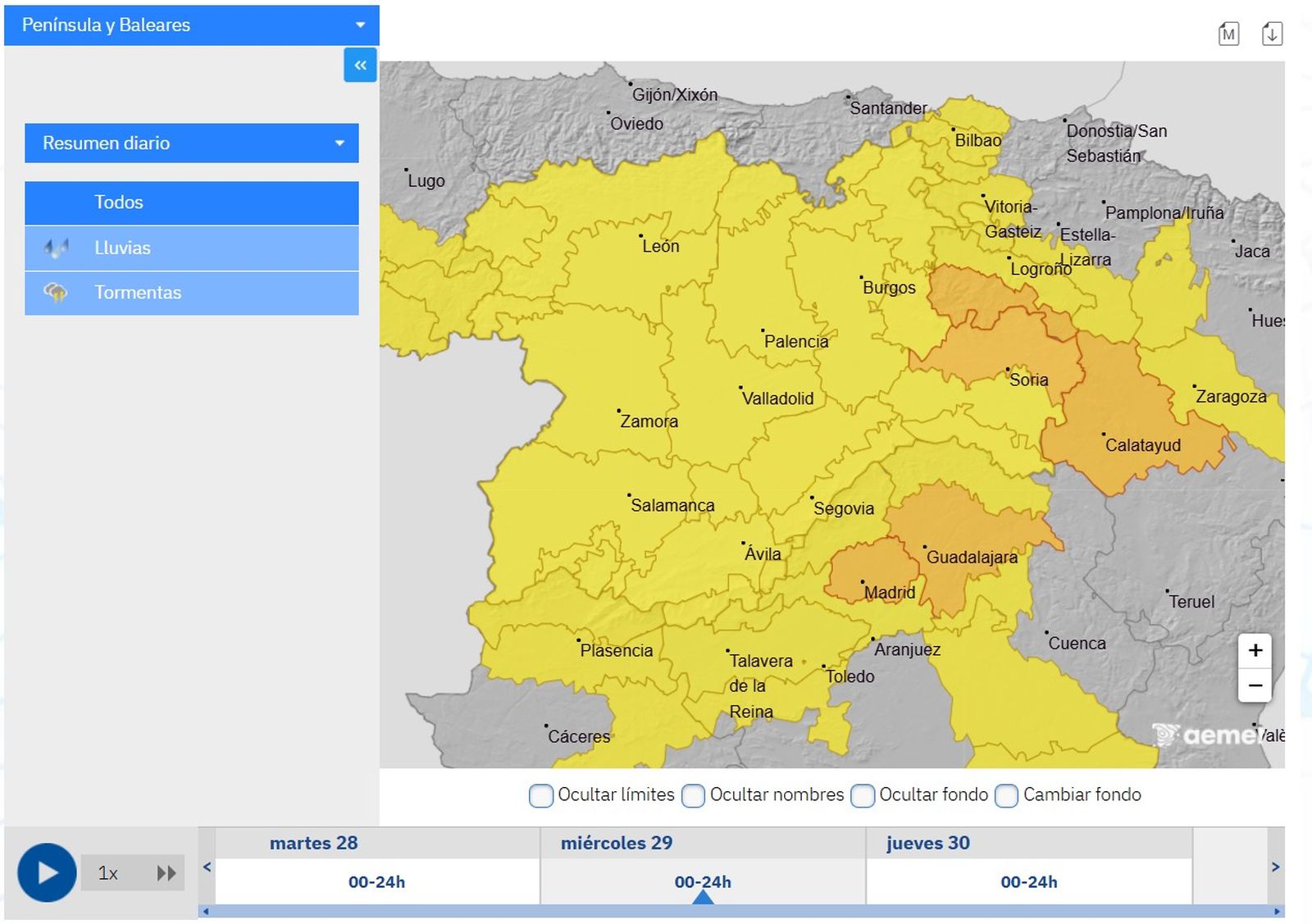 Aviso amarillo por lluvias y tormentas este 28 de abril en la provincia de Salamanca
