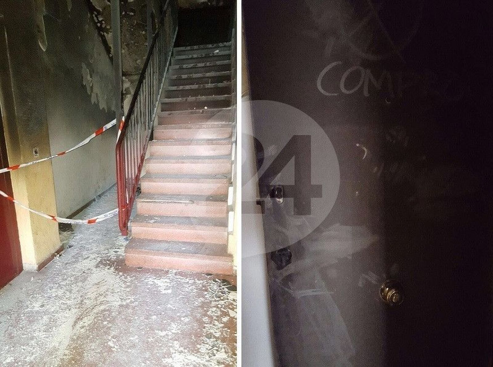 Así quedó el portal de la calle Maestro Saler donde se provocó un incendio