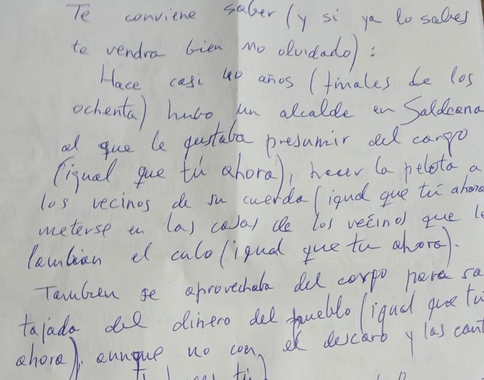 Amenazas por carta a Pedro Martín, alcalde de Saldeana.