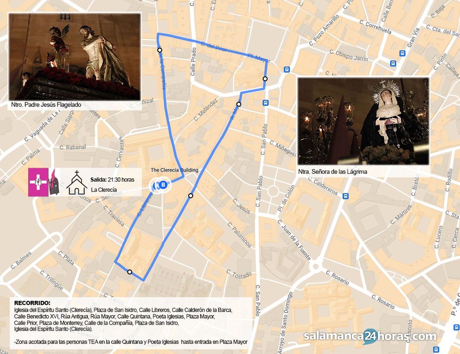 Recorrido de la procesión de la Hermandad de Nuestro Padre Jesús Flagelado y Nuestra Señora de las Lágrimas