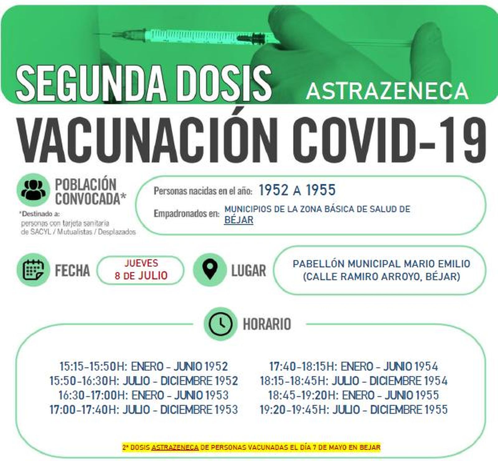 Segunda dosis Béjar 8 julio