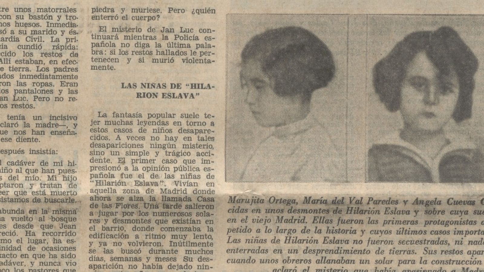 Recorte de prensa de la desaparición de las niñas de la calle Hilarión Eslava Recorte de prensa de la desaparición de las niñas de la calle Hilarión Eslava