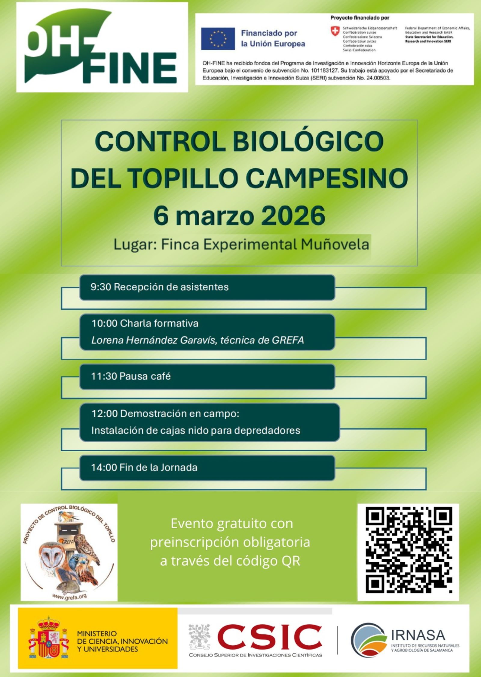 Cartel Jornada de Control Biológico del Topillo Campesino