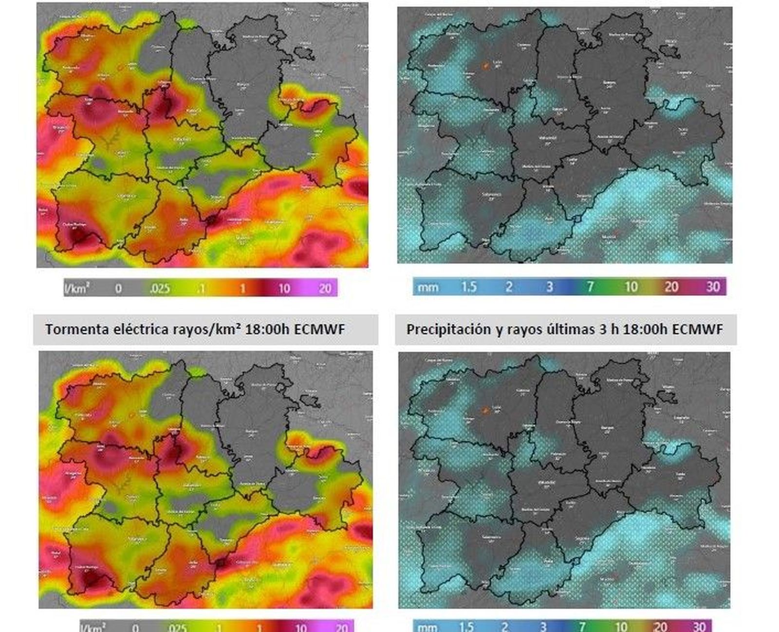 Previsión riesgo incendios por tormentas eléctricas
