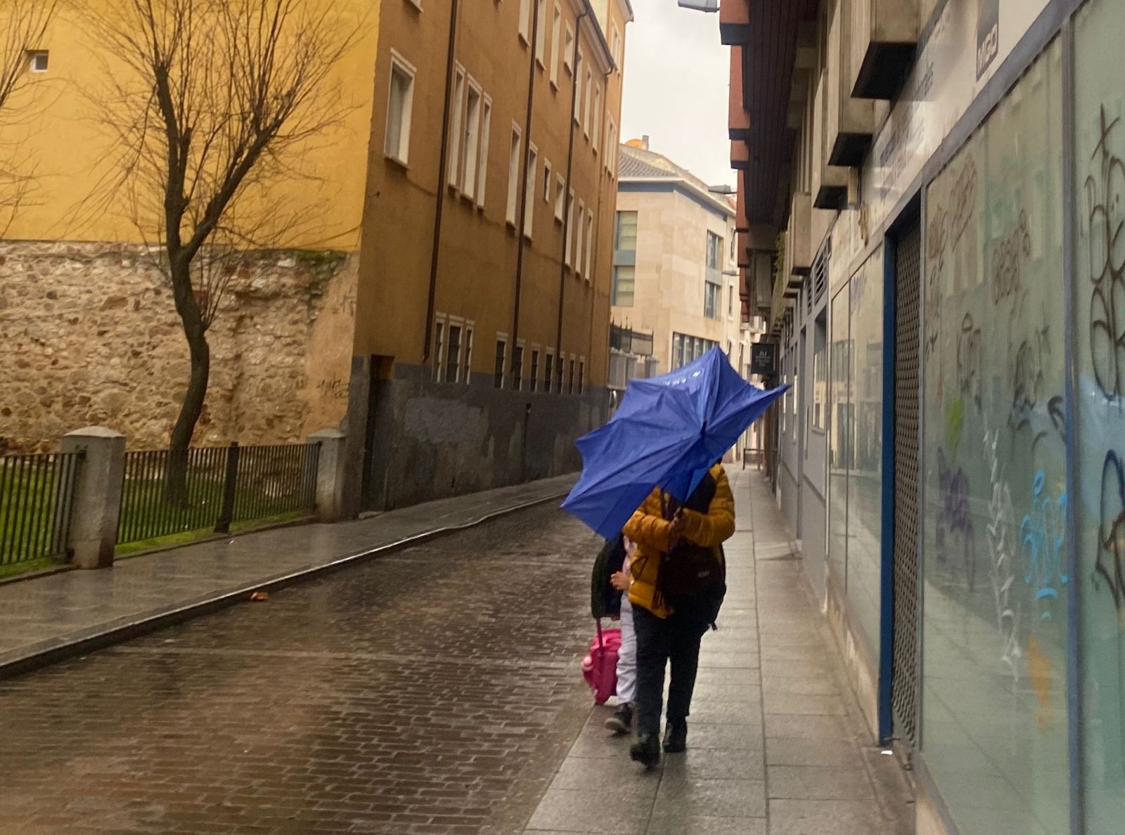 Una mujer trata, a duras penas, de mantener su paraguas frente a la lluvia en Zamora. Mal tiempo, alerta. Una mujer trata, a duras penas, de mantener su paraguas frente a la lluvia en Zamora. Mal tiempo, alerta.