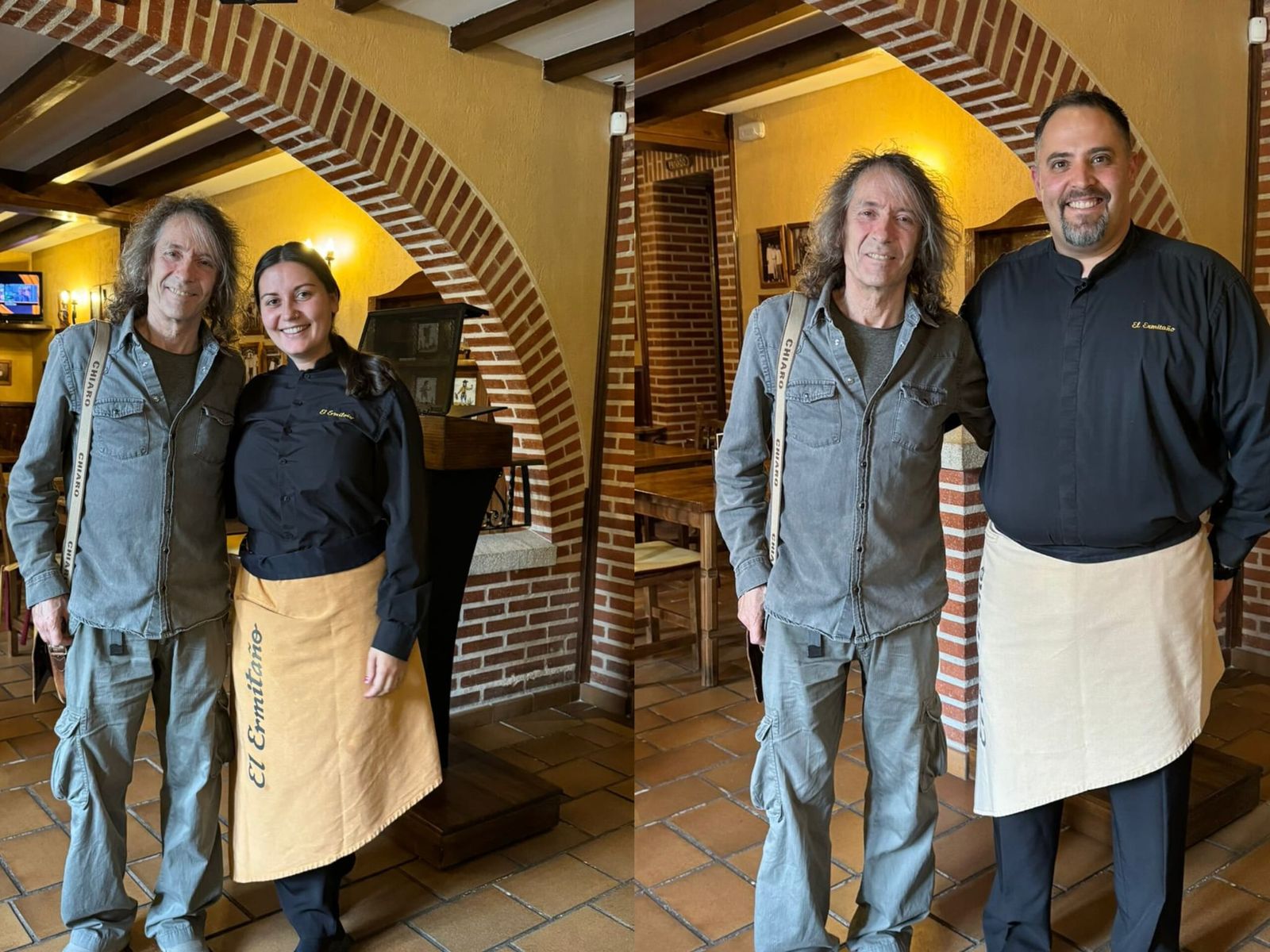 Robe Iniesta con dos trabajadores del Ermitaño