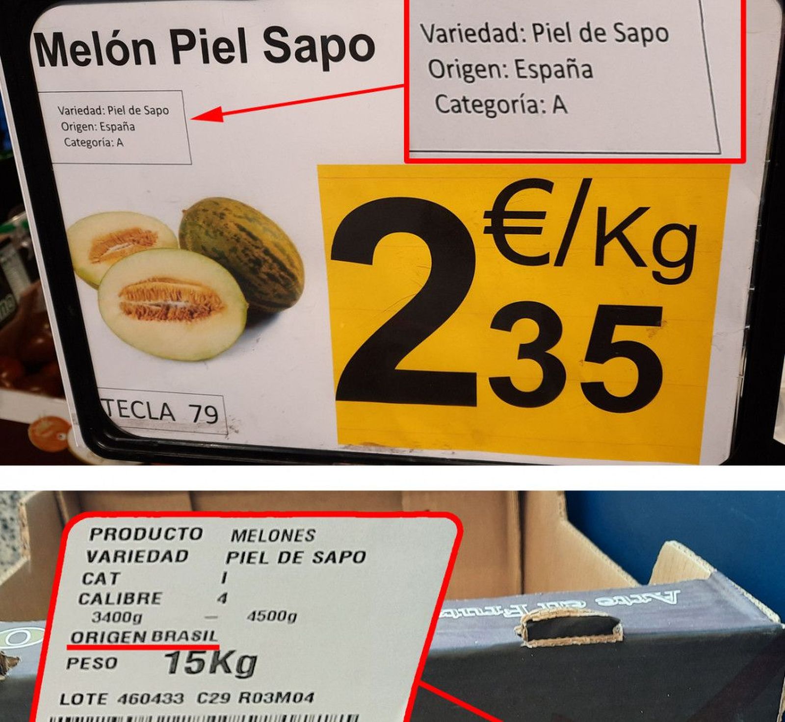 Denuncian la venta en una cadena de supermercados de melones piel de sapo de Brasil como si fueran españoles