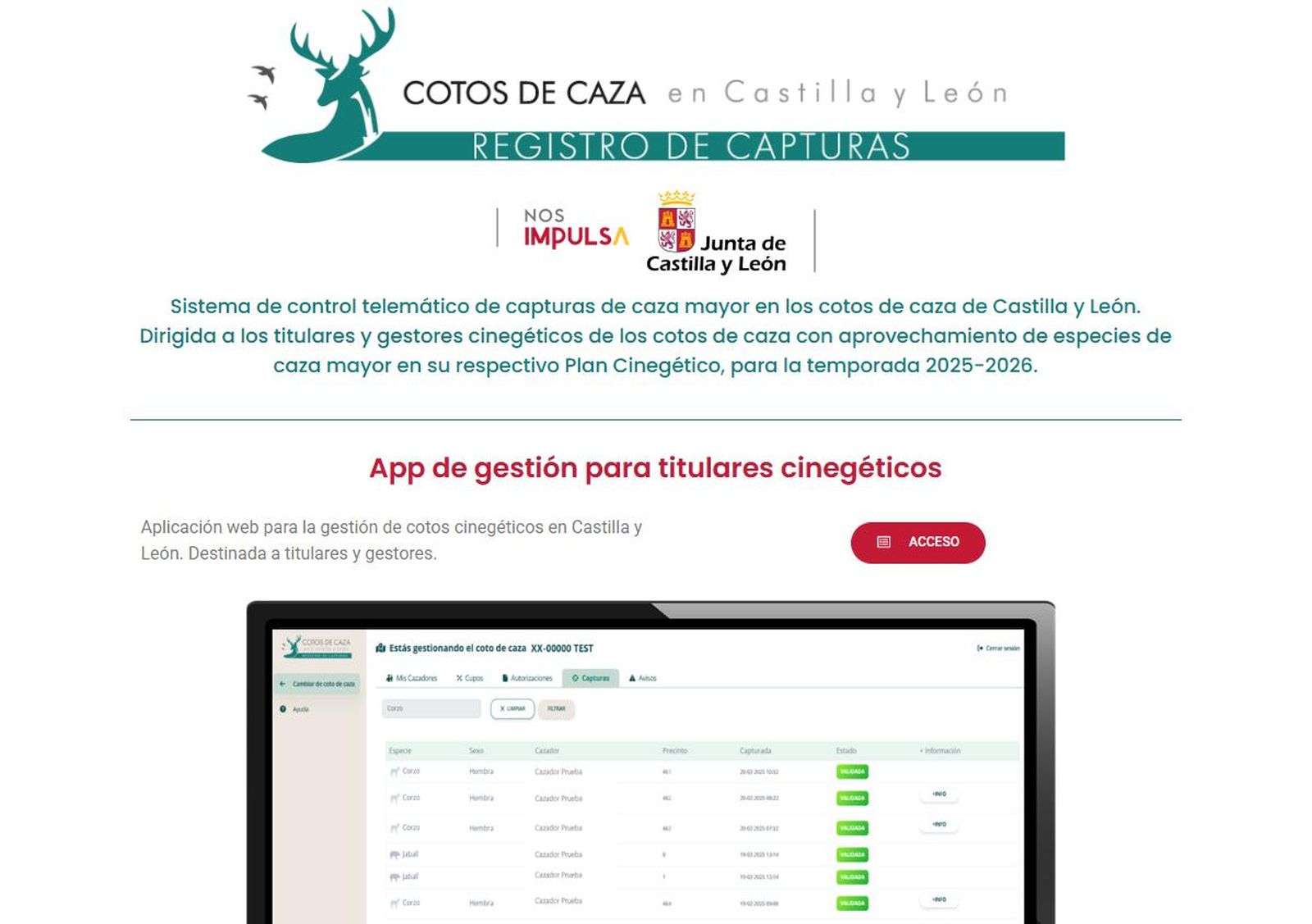Página web. Cotos de caza. Castilla y León.