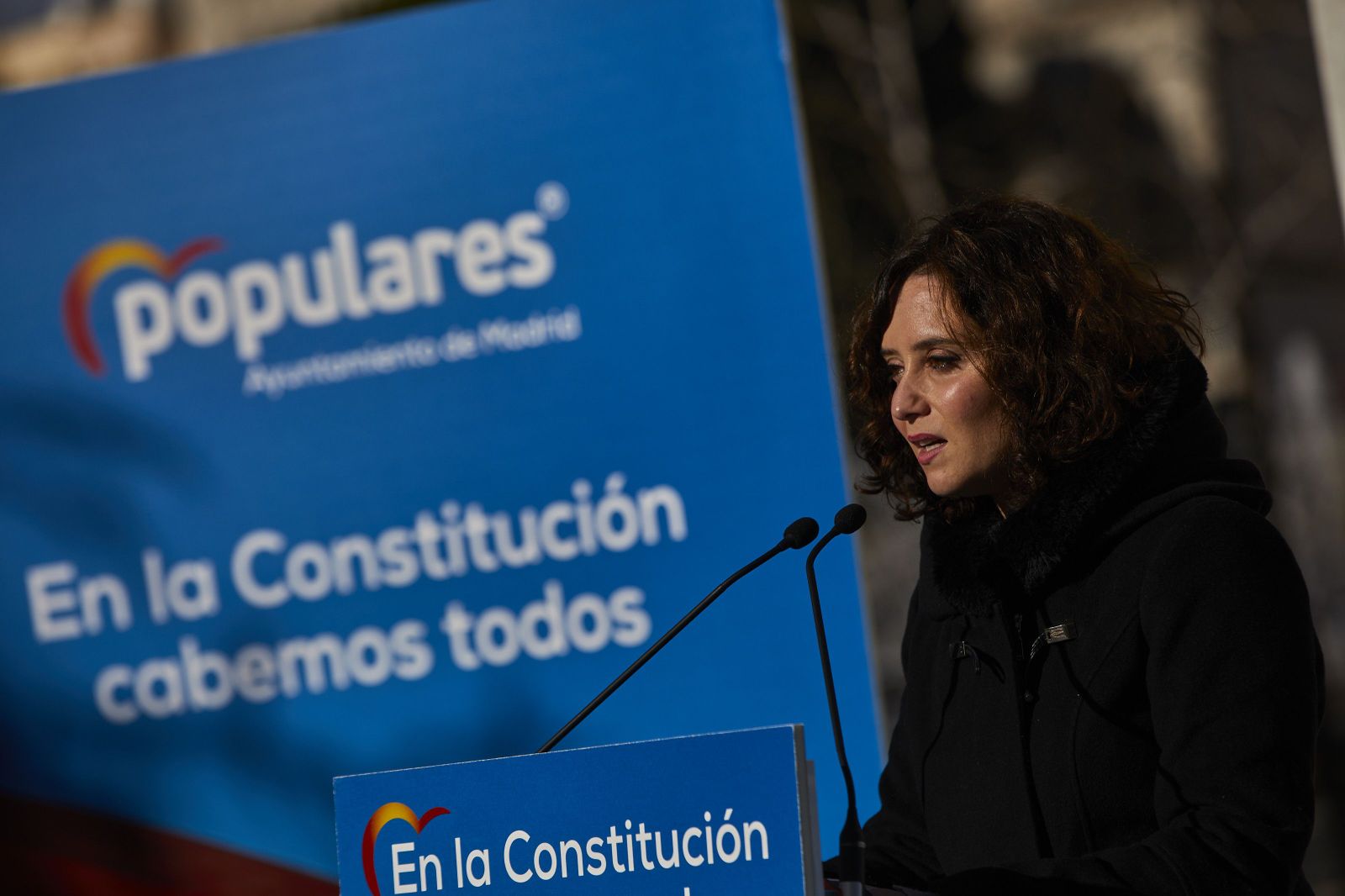 La presidenta de la Comunidad de Madrid, Isabel Díaz Ayuso, interviene durante el homenaje del PP de Madrid a la Constitución Española con motivo de su 42 aniversario, en Madrid (España), a 5 de d