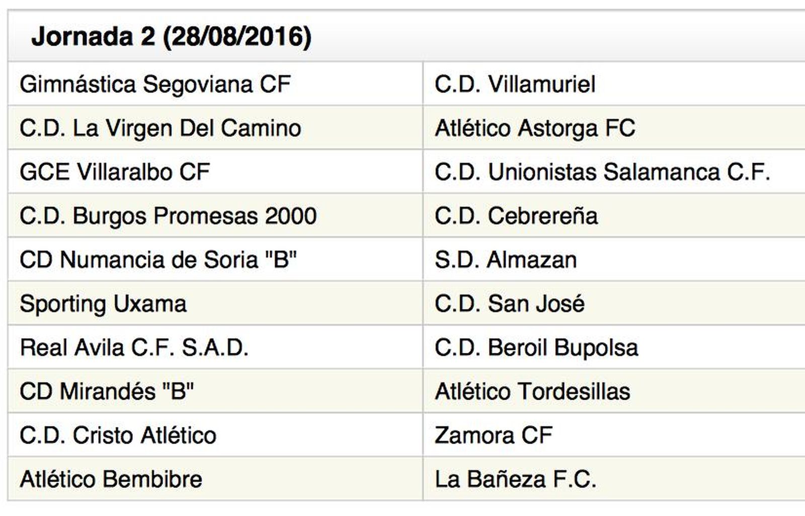 Calendario Liga Grupo VIII - Tercera División - Temporada 2016/2017