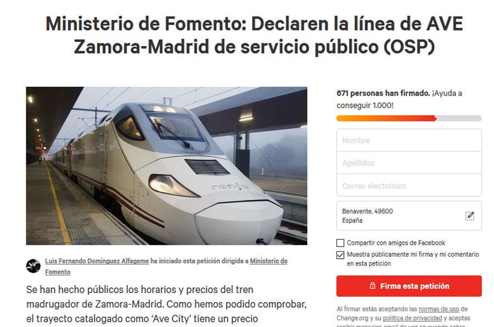 Peticion firmas servicio publico