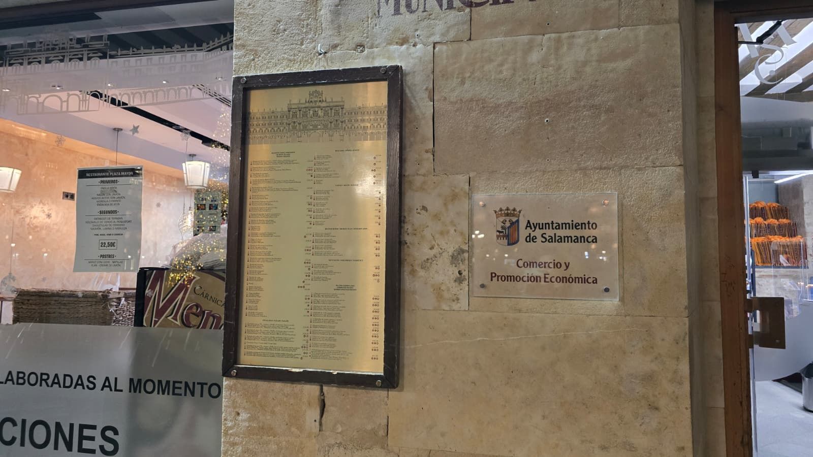 Ejemplo de una carta de restaurante en la Plaza Mayor de Salamanca