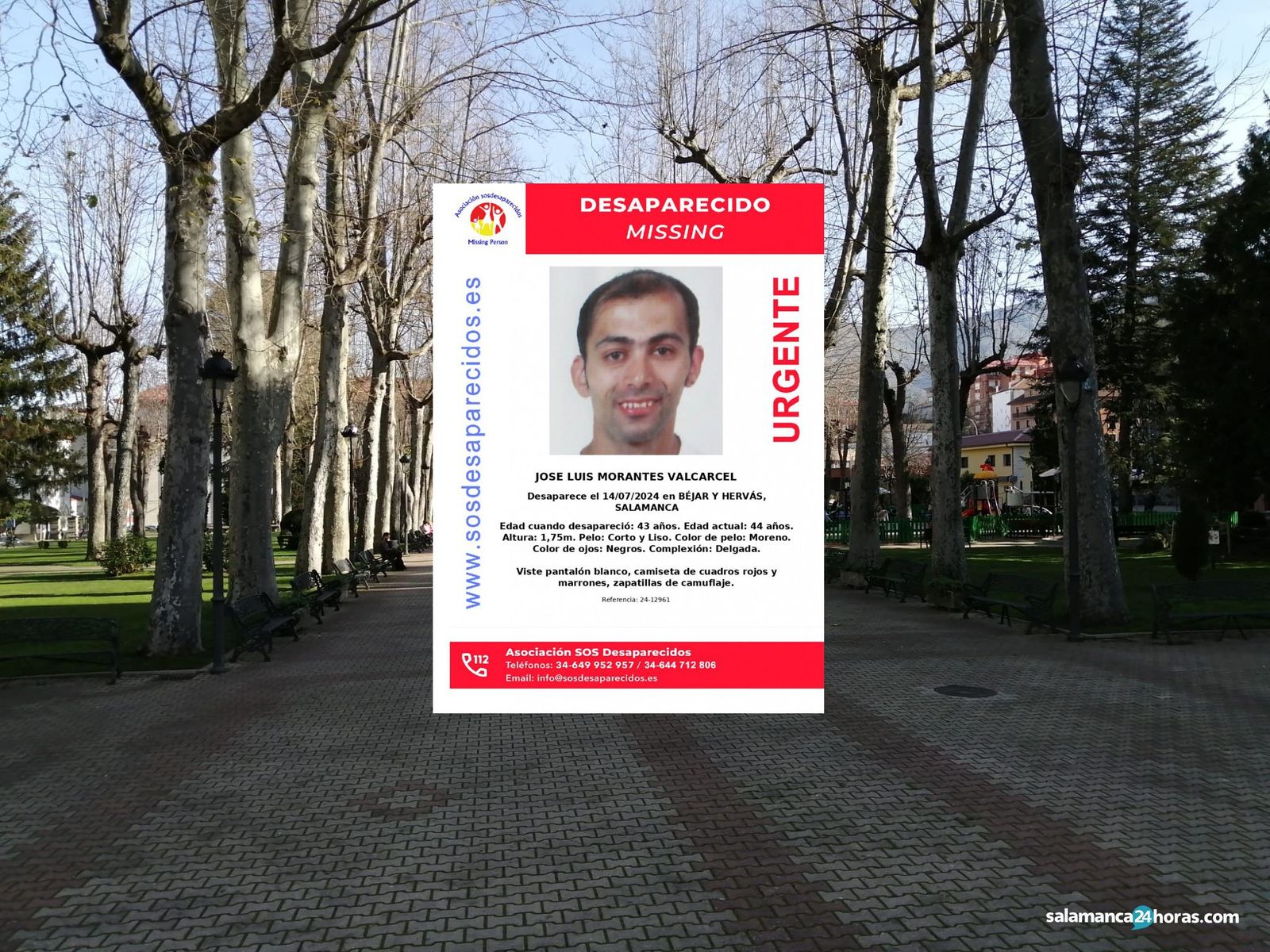Montaje con el parque de la Corredera y el cartel de José Luis en SOS desparecidos en la que figura errónea la fecha de desaparición Montaje con el parque de la Corredera y el cartel de José Luis en SOS desparecidos en la que figura errónea la fecha de desaparición