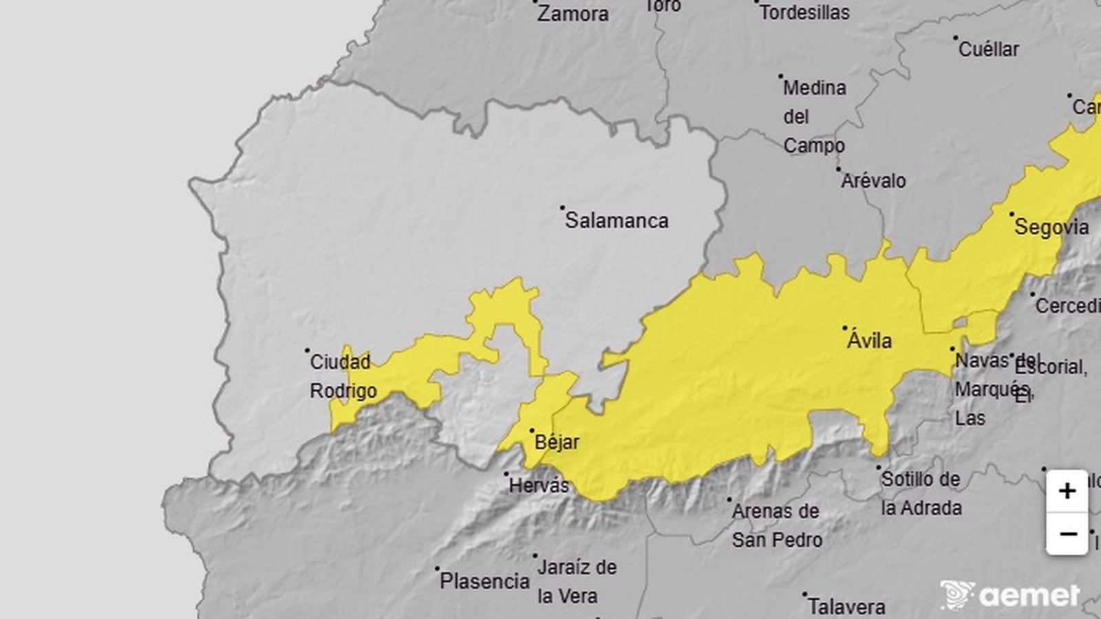 Aviso amarillo por deshielos en parte de la provincia de Salamanca para este domingo 1 de febrero
