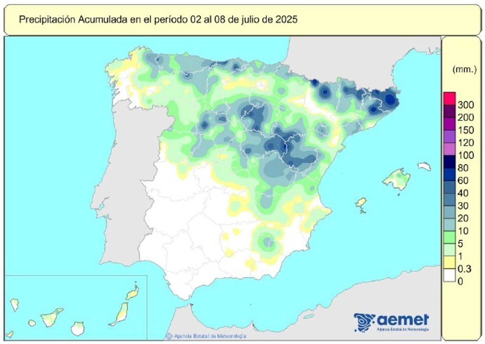 Las lluvias acumuladas en este año hidrológico ascienden a 632 l/m2, un 13% más de lo habitual. - AEMET