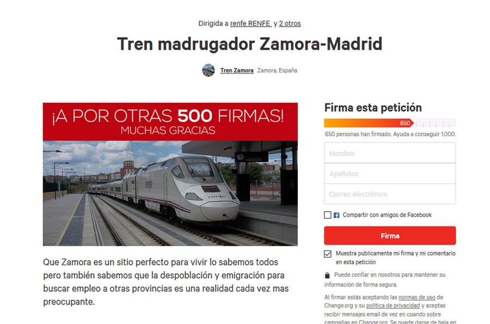 Tren madrugador firmas