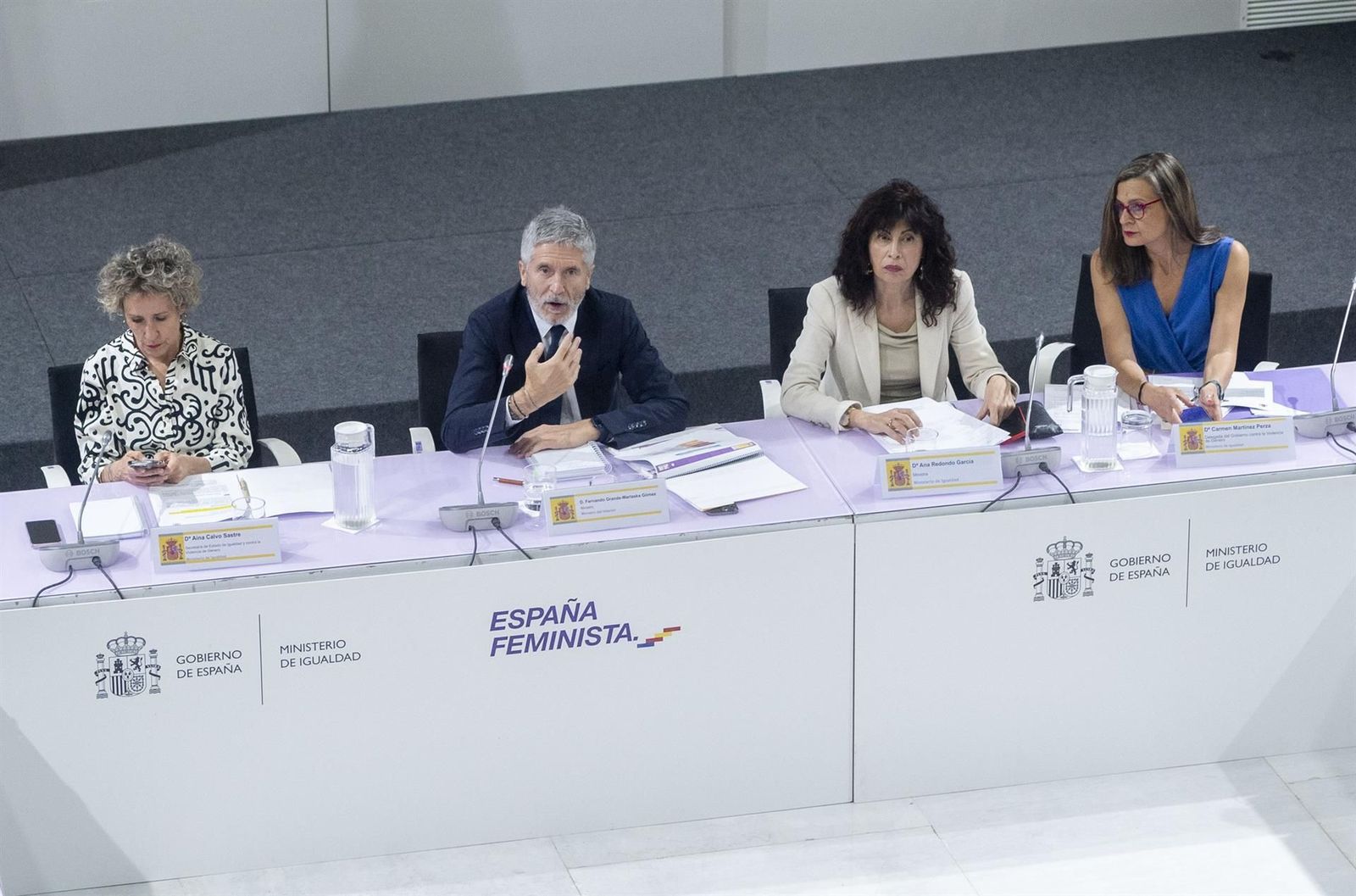 La secretaria de Estado para la Igualdad y la Erradicación de la Violencia, Aina Calvo; el ministro del Interior, Fernando Grande-Marlaska; la ministra de Igualdad, Ana Redondo, y la delegada del Gobierno contra la Violencia de Género, Carmen Martínez - Alberto Ortega - Europa Press La secretaria de Estado para la Igualdad y la Erradicación de la Violencia, Aina Calvo; el ministro del Interior, Fernando Grande-Marlaska; la ministra de Igualdad, Ana Redondo, y la delegada del Gobierno contra la Violencia de Género, Carmen Martínez - Alberto Ortega - Europa Press