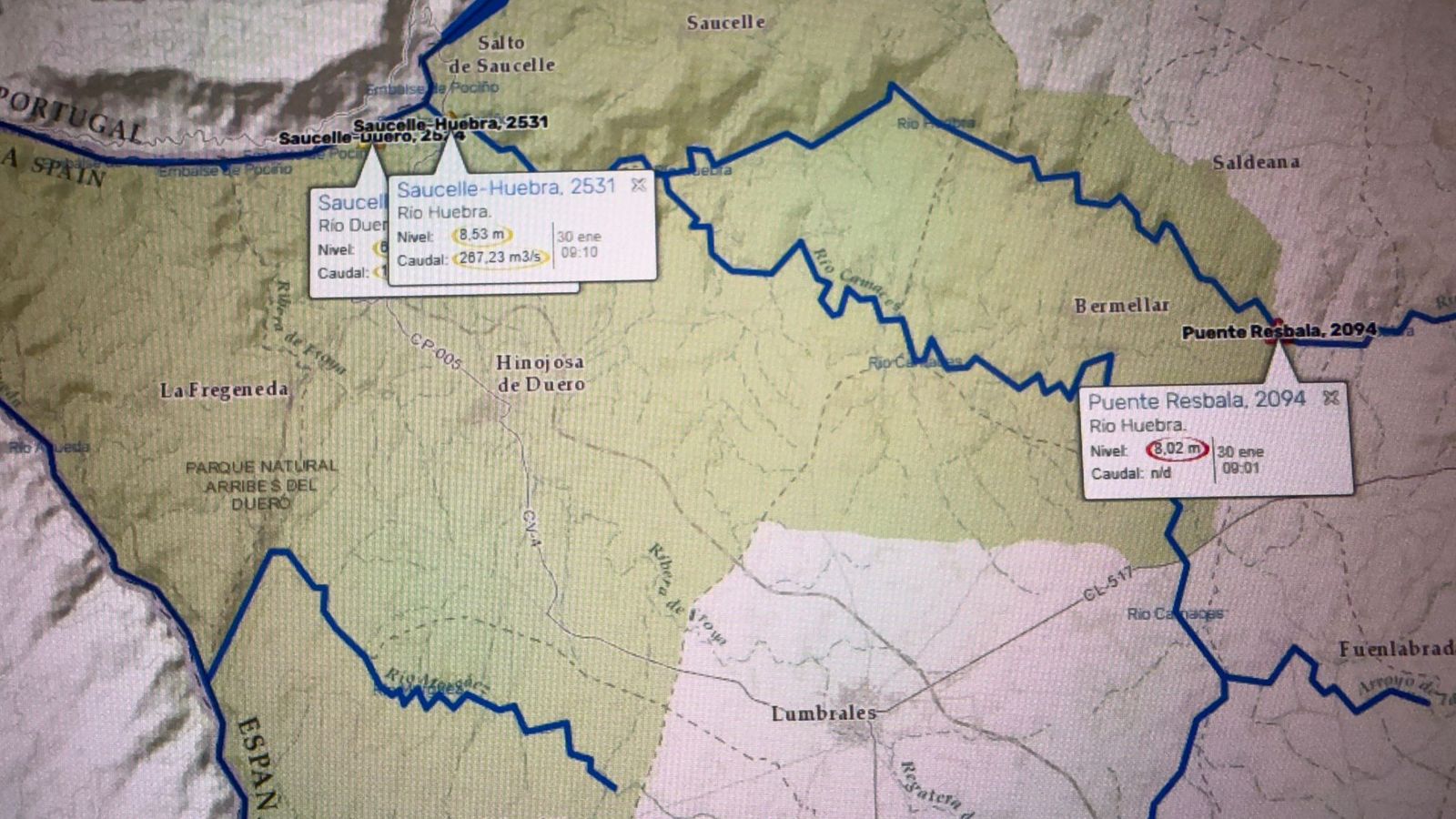 Situación ríos de la provincia de Salamanca a 30/01/2026