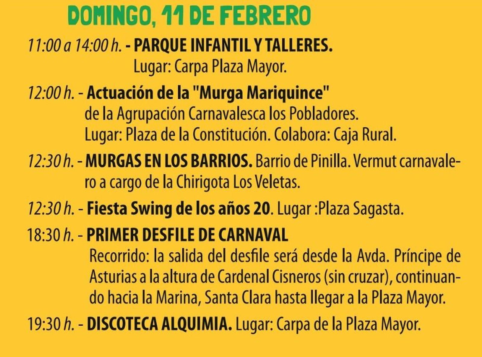 Programa de Carnaval de este domingo Programa de Carnaval de este domingo
