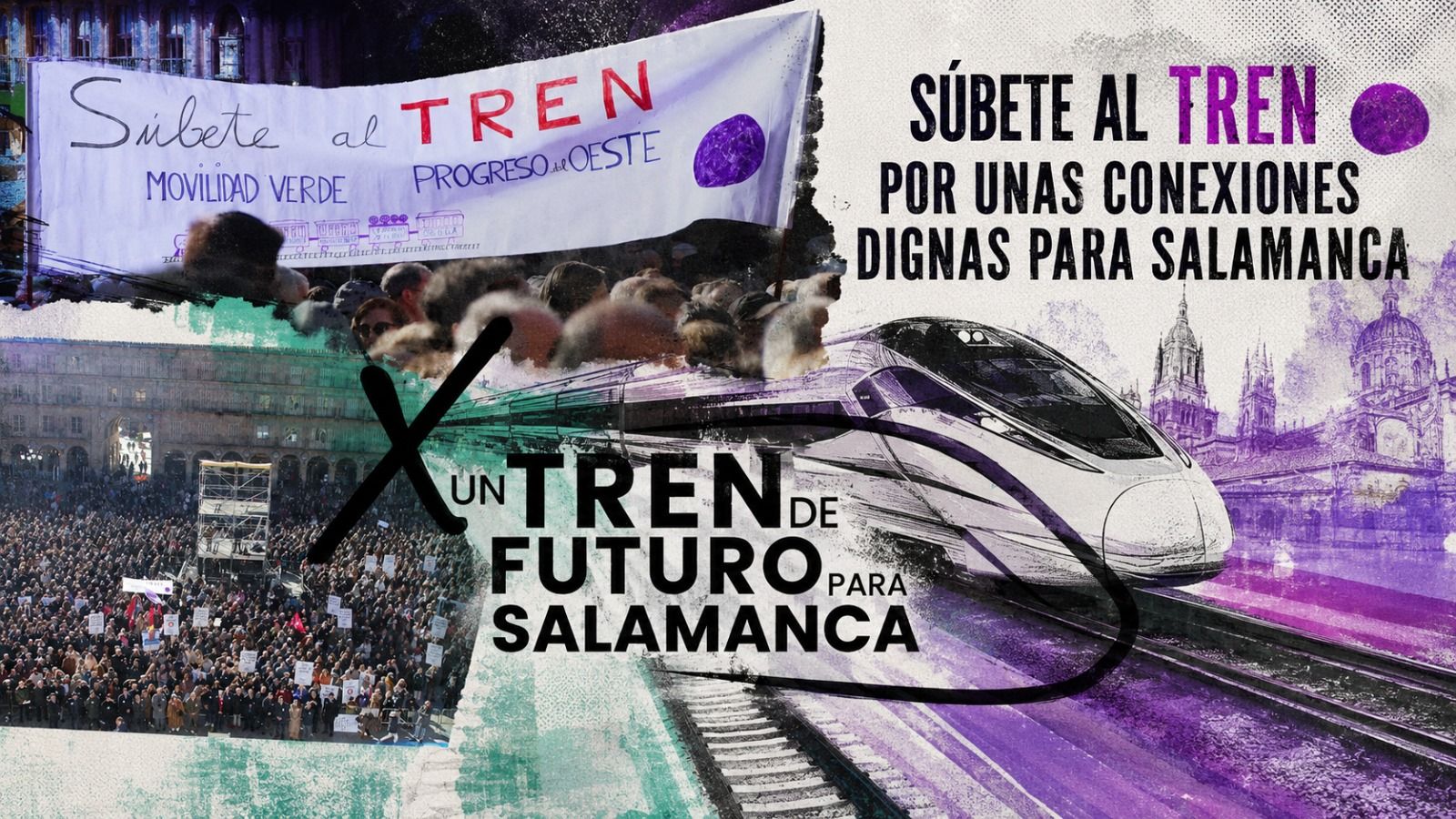Manifestación multitudinaria que tuvo lugar en Salamanca junto al cartel de la concetración de este 10 de mayo