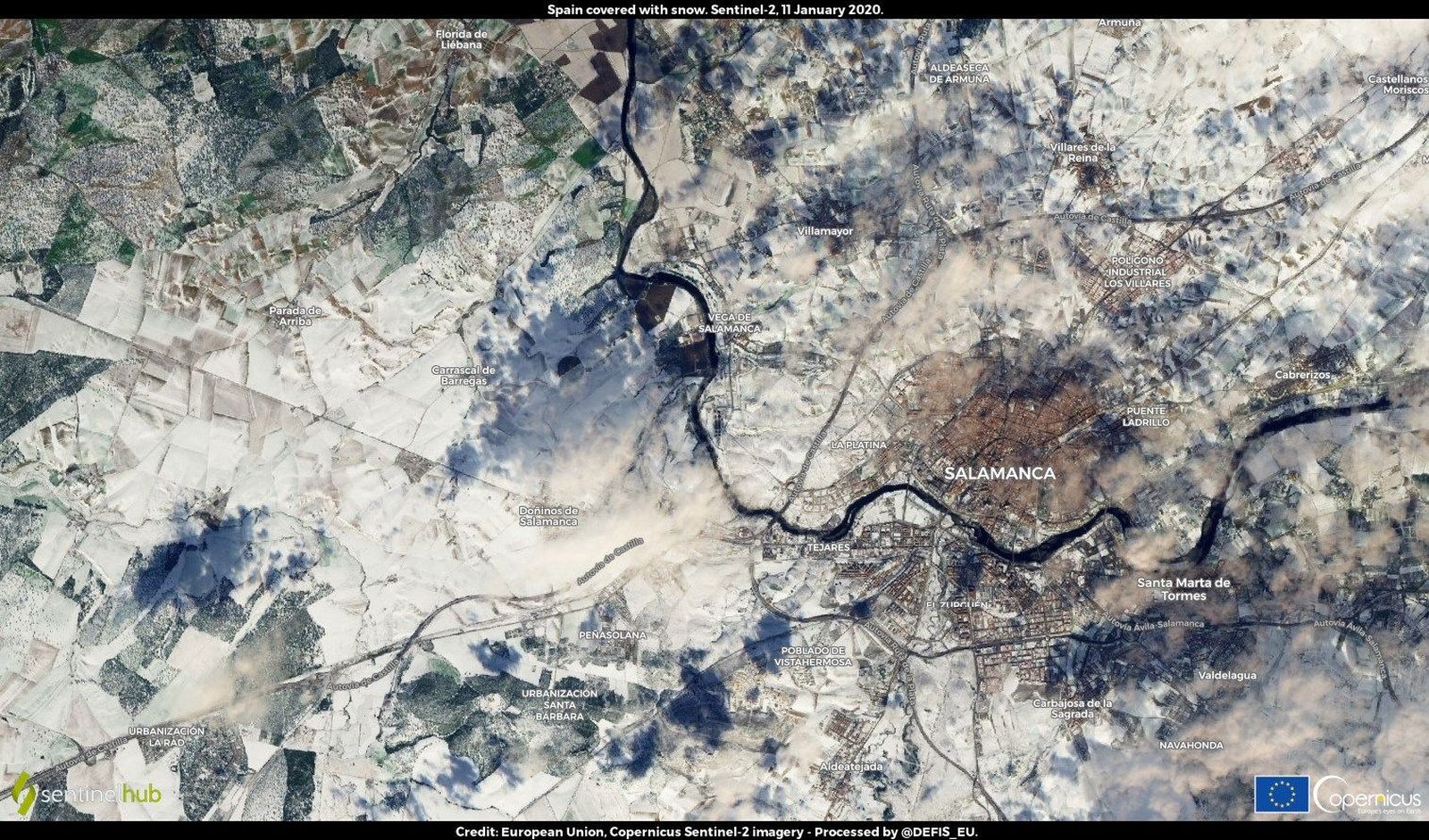 La impresionante vista de Salamanca, nevada por la borrasca Filomena. | FOTO: @defis_eu